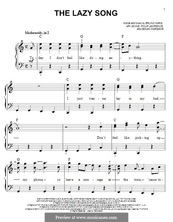 The Lazy Song: Facil para o piano by Ari Levine, Keinan Abdi Warsame, Bruno Mars, Philip Lawrence