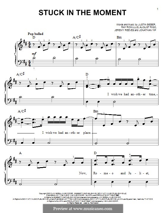 Stuck in the Moment (Justin Bieber): Facil para o piano by August Rigo, Jeremy Reeves, Jonathan Yip, Ray Romulus