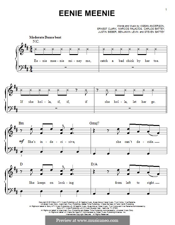 Eenie Meenie (Sean Kingston & Justin Bieber): Facil para o piano by Benjamin Levin, Carlos Battey, Ernest Clark, Kisean Anderson, Marcos Palacios, Steven Battey