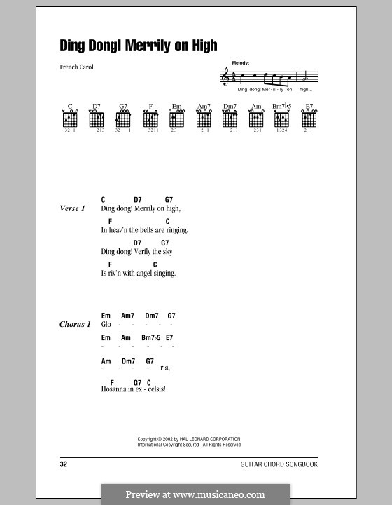Ding Dong! Merrily on High (Printable Scores): Letras e Acordes by folklore