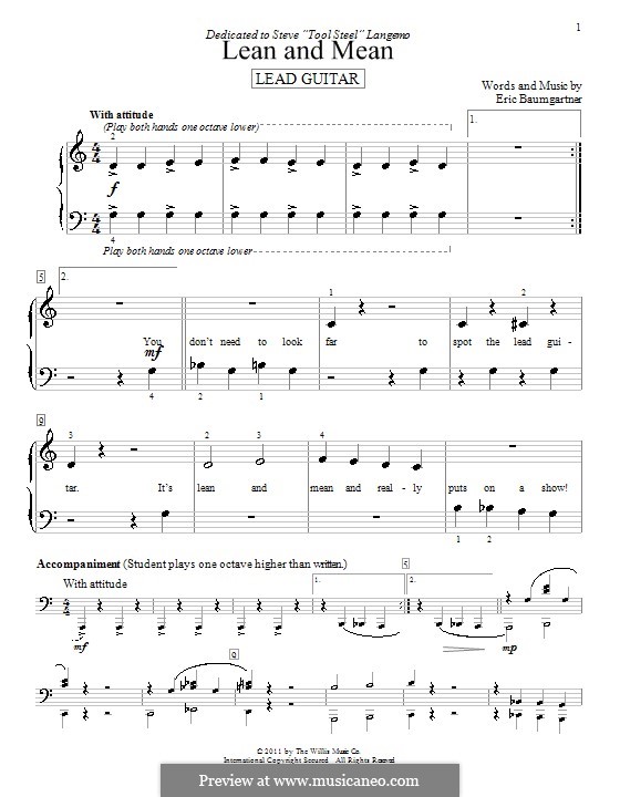 Lean and Mean (Lead Guitar): Para Piano by Eric Baumgartner