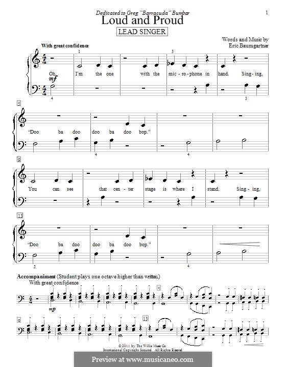 Loud and Proud (Lead Singer): Para Piano by Eric Baumgartner