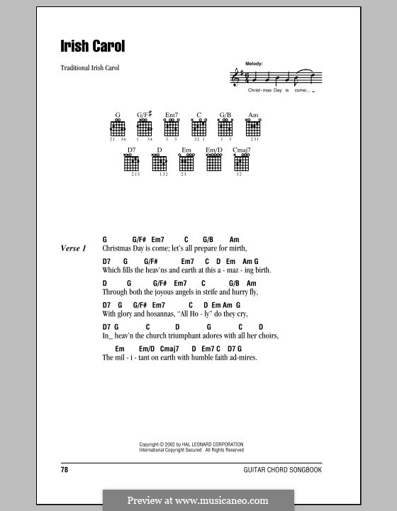 Irish Carol: Letras e Acordes (com caixa de acordes) by folklore