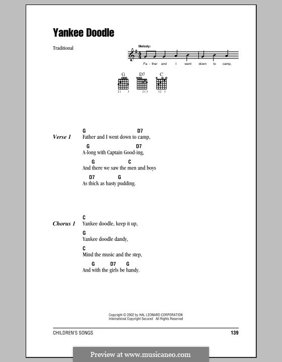 Yankee Doodle: Letras e Acordes (com caixa de acordes) by folklore