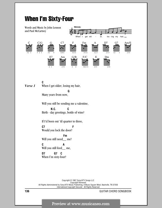 When I'm Sixty-Four (The Beatles): Letras e Acordes (com caixa de acordes) by John Lennon, Paul McCartney