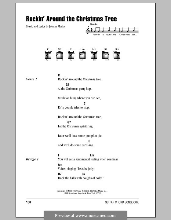 Rockin' Around the Christmas Tree: Letras e Acordes (com caixa de acordes) by Johnny Marks