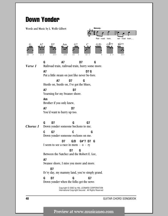 Down Yonder: Letras e Acordes (com caixa de acordes) by L. Wolfe Gilbert