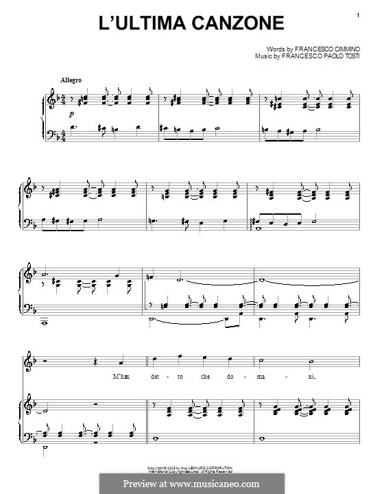 L'ultima canzone: For piano (Andrea Bocelli) by Francesco Paolo Tosti