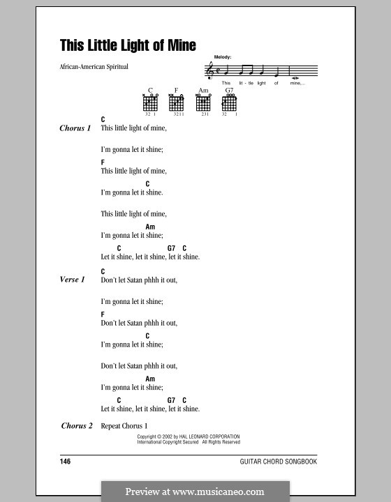This Little Light of Mine (Printable scores): Letras e Acordes (com caixa de acordes) by folklore