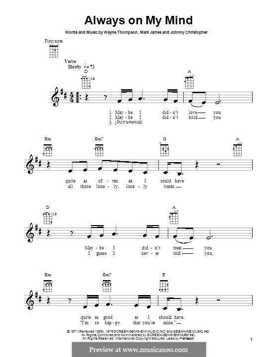 Always on My Mind: For ukulele (Elvis Presley) by Johnny Christopher, Mark James, Wayne Carson Thompson
