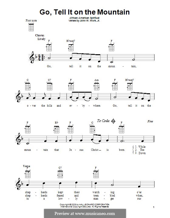 Go, Tell it on the Mountain (Printable Scores): para ukulele by folklore