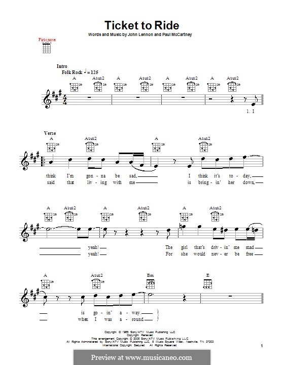 Ticket to Ride (The Beatles): para ukulele by John Lennon, Paul McCartney