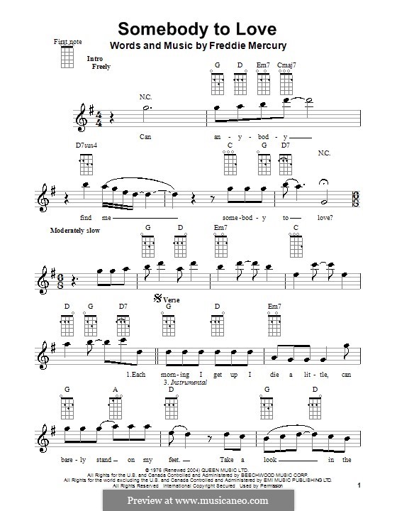 Somebody to Love (Queen): para ukulele by Freddie Mercury