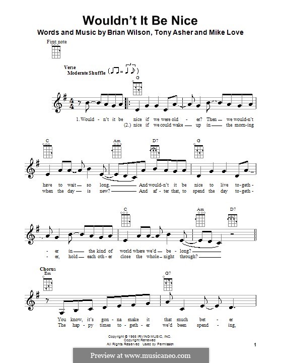 Wouldn't It Be Nice (The Beach Boys): para ukulele by Brian Wilson, Mike Love, Tony Asher
