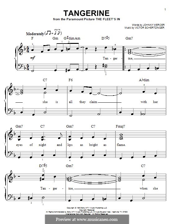 Tangerine: Facil para o piano by Victor Schertzinger
