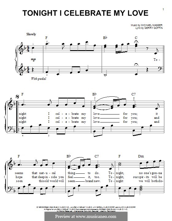 Tonight, I Celebrate My Love (Peabo Bryson and Roberta Flack): Facil para o piano by Gerry Goffin, Michael Masser