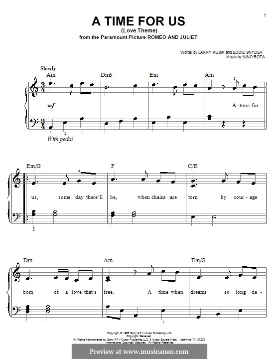 A Time for Us (Love Theme from Romeo and Juliet): Facil para o piano by Nino Rota
