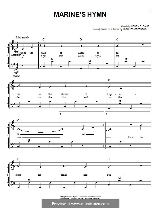 Marine's Hymn: para acordeão by Jacques Offenbach