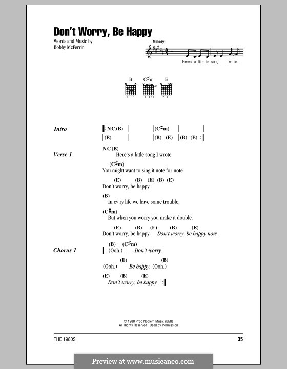 Don't Worry, Be Happy: Letras e Acordes (com caixa de acordes) by Bobby McFerrin