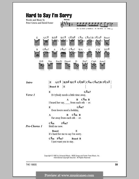 Hard to Say I'm Sorry (Chicago): Letras e Acordes (com caixa de acordes) by David Foster, Peter Cetera