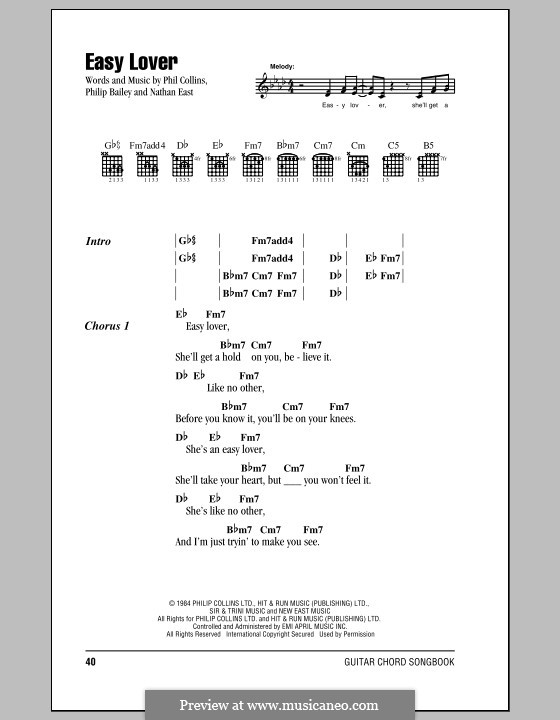 Easy Lover: Letras e Acordes (com caixa de acordes) by Nathan East, Phil Collins, Philip Bailey