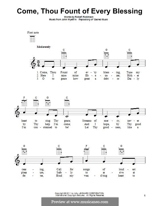 Come, Thou Fount of Every Blessing: para ukulele by John Wyeth