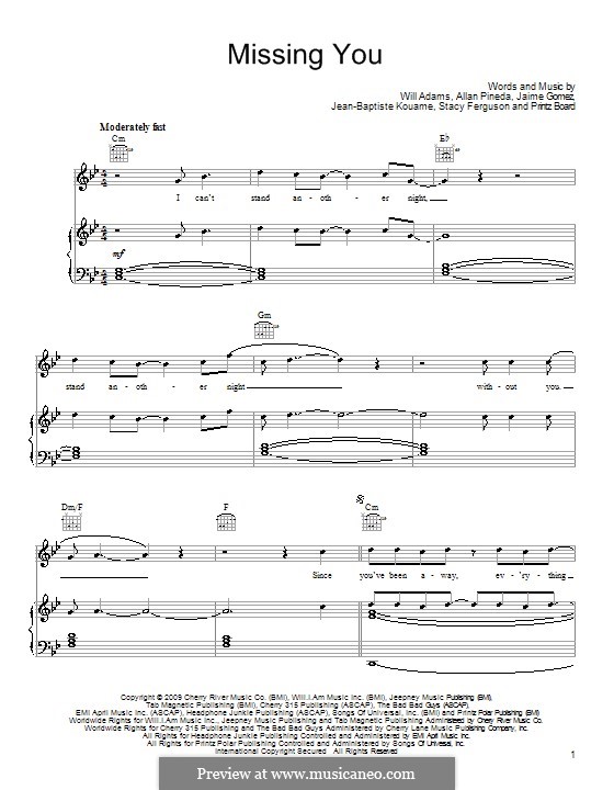 Missing You (The Black Eyed Peas): Para vocais e piano (ou Guitarra) by apl.de.ap, Jaime Gomez, Jean Baptiste, Printz Board, Stacy Ferguson, will.i.am