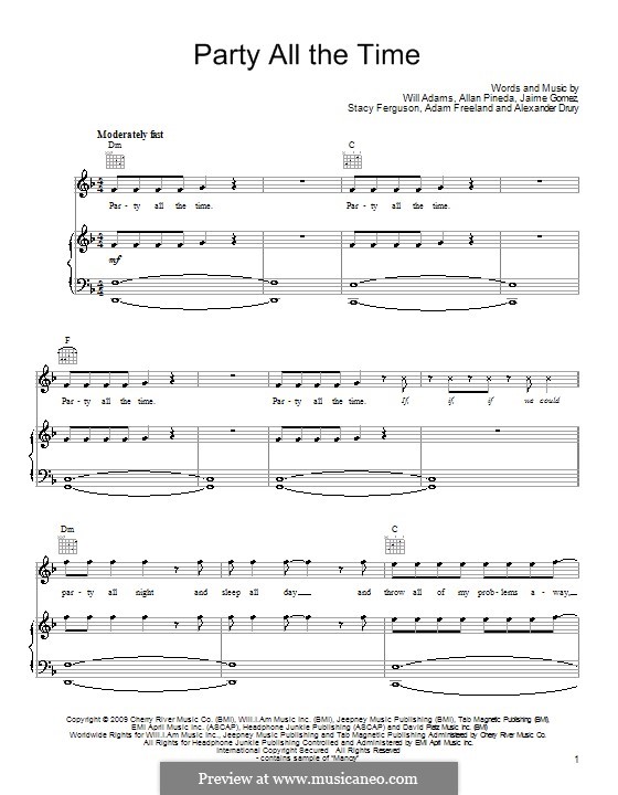 Party All the Time (The Black Eyed Peas): Para vocais e piano (ou Guitarra) by Adam Freeland, Alexander Drury, apl.de.ap, Jaime Gomez, Stacy Ferguson, will.i.am