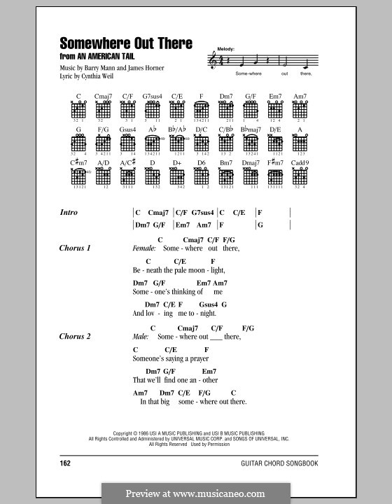 Somewhere Out There (from An American Tail): Letras e Acordes (com caixa de acordes) by Barry Mann, Cynthia Weil, James Horner
