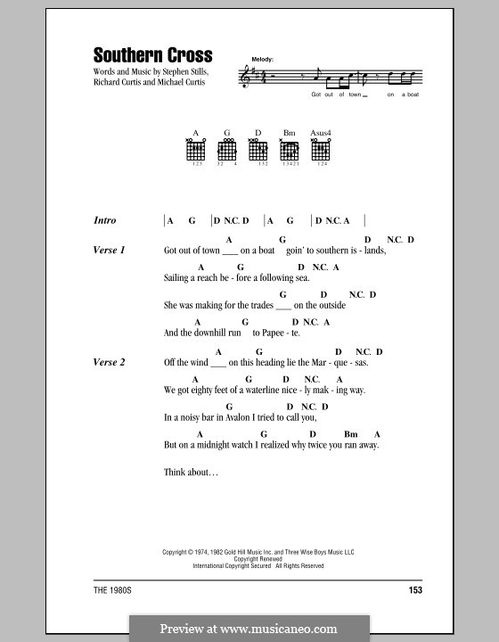 Southern Cross (Crosby, Stills & Nash): Letras e Acordes (com caixa de acordes) by Michael Curtis, Richard Curtis, Stephen Stills