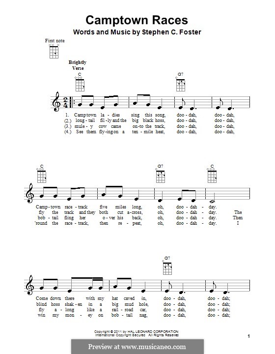 The Camptown Races: para ukulele by Stephen Collins Foster