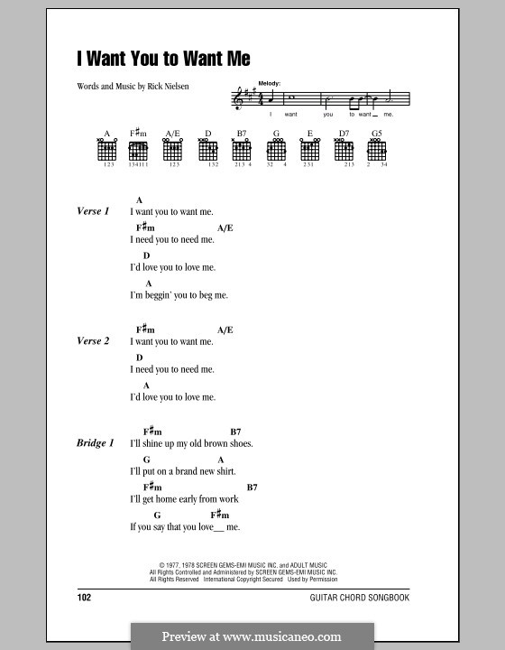 I Want You To Want Me: Letras e Acordes (com caixa de acordes) by Rick Nielsen
