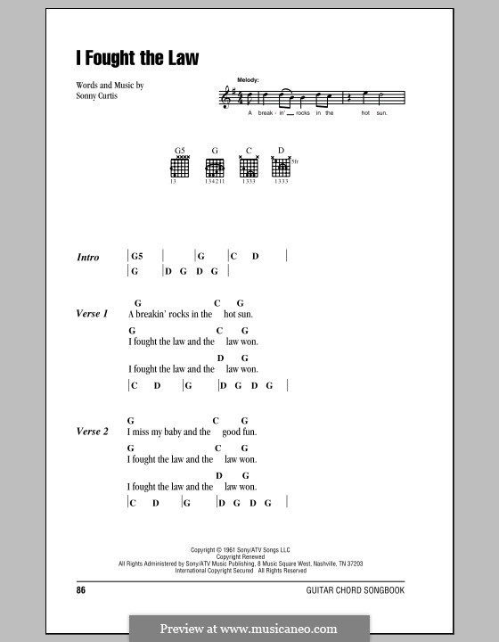 I Fought the Law (The Clash): Letras e Acordes (com caixa de acordes) by Sonny Curtis