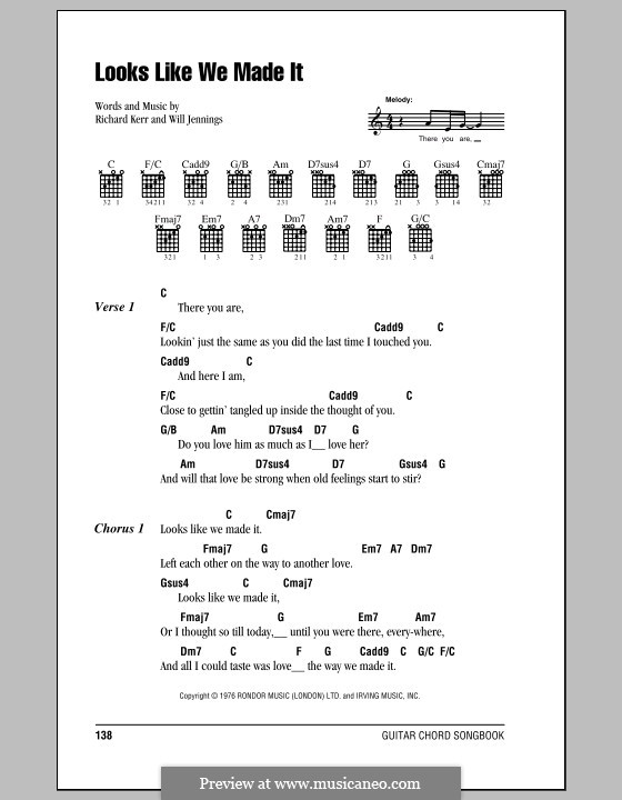 Looks Like We Made It: Letras e Acordes (com caixa de acordes) by Richard Kerr, Will Jennings