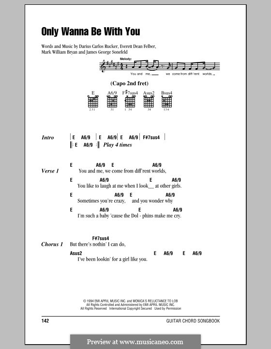 Only Wanna Be with You (Hootie & The Blowfish): Letras e Acordes (com caixa de acordes) by Darius Carlos Rucker, Everett Dean Felber, James George Sonefeld, Mark William Bryan