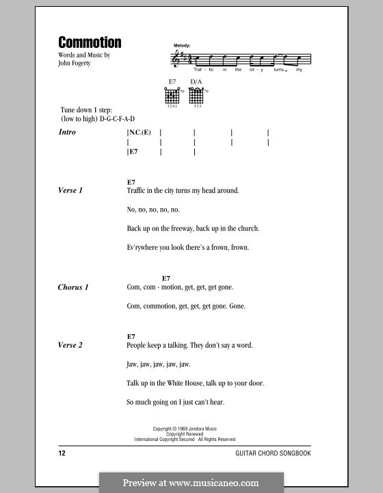 Commotion (Creedence Clearwater Revival): Letras e Acordes (com caixa de acordes) by John C. Fogerty