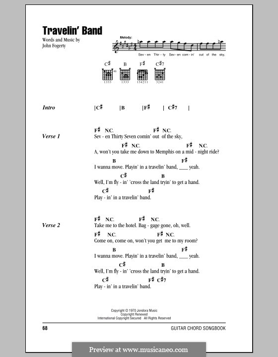 Travelin' Band (Creedence Clearwater Revival): Letras e Acordes (com caixa de acordes) by John C. Fogerty