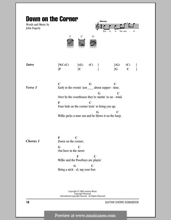 Down on the Corner (Creedence Clearwater Revival): Letras e Acordes (com caixa de acordes) by John C. Fogerty