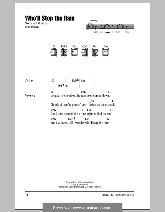 Who'll Stop the Rain (Creedence Clearwater Revival): Letras e Acordes (com caixa de acordes) by John C. Fogerty