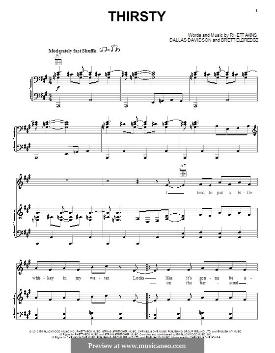 Thirsty: Para vocais e piano (ou Guitarra) by Brett Eldredge, Dallas Davidson, Rhett Akins