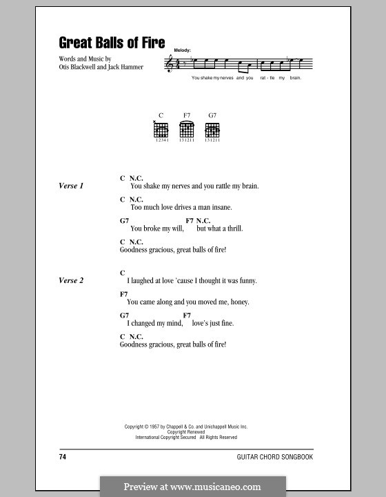 Great Balls of Fire (Jerry Lee Lewis): Letras e Acordes by Jack Hammer, Otis Blackwell