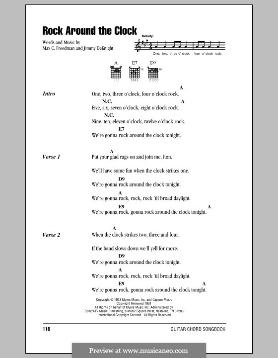 Rock Around the Clock (Bill Haley and His Comets): Letras e Acordes by Jimmy DeKnight, Max C. Freedman