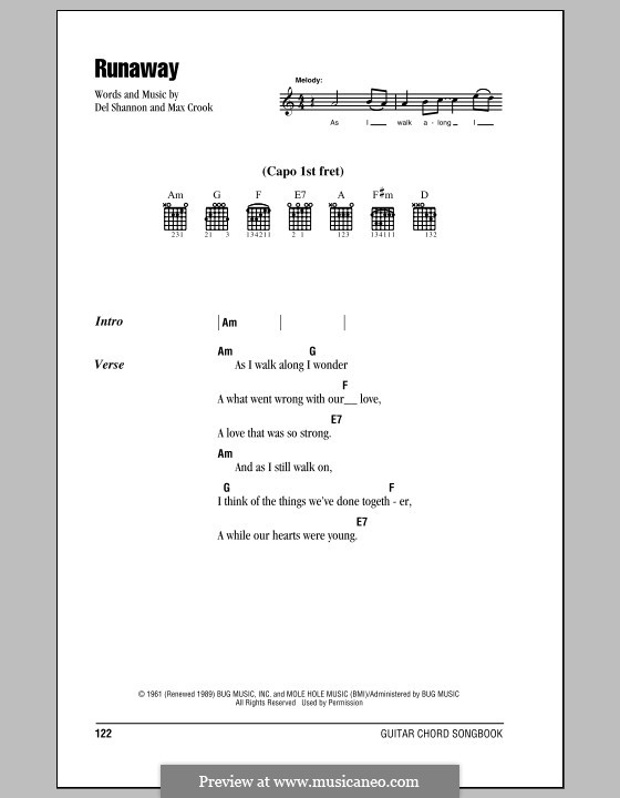 Runaway: Letras e Acordes by Del Shannon, Max Crook