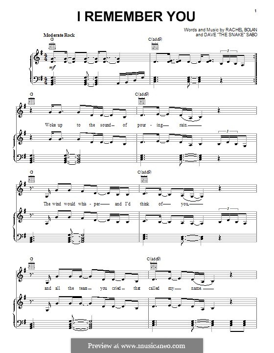 I Remember You (Skid Row): Para vocais e piano (ou Guitarra) by The Snake, Rachel Bolan