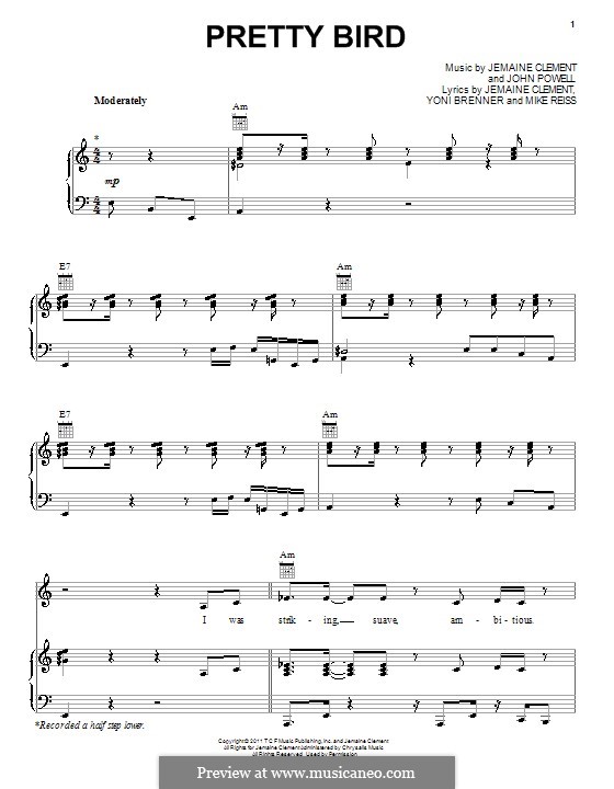 Pretty Bird (Jemaine Clement): Para vocais e piano (ou Guitarra) by John Powell, Mike Reiss, Yoni Brenner