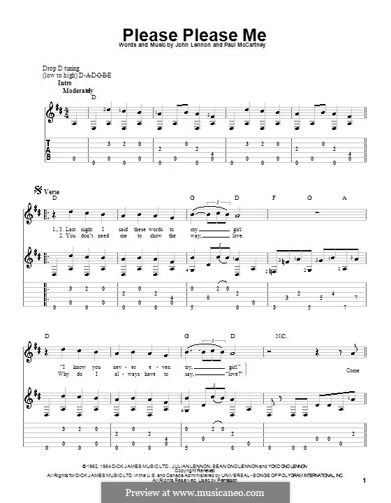 Please Please Me (The Beatles): For guitar (D Major) by John Lennon, Paul McCartney