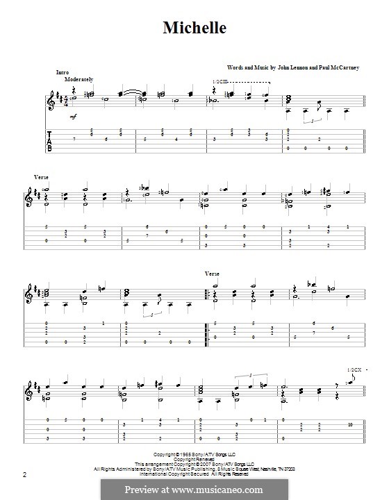 Michelle (The Beatles), for One Instrument: para guitarra com guia (D maior) by John Lennon, Paul McCartney