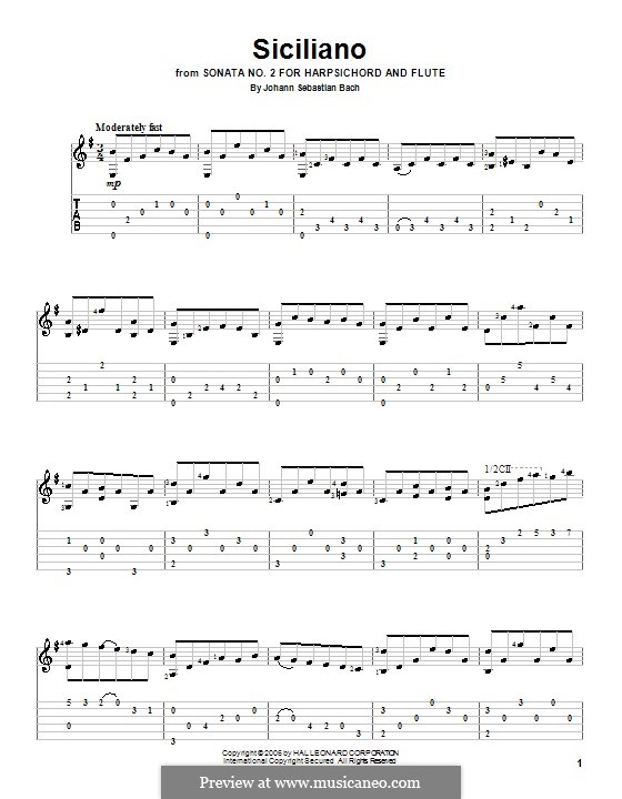 Sonata for Flute and Harpsichord No.2 in E Flat Major, BWV 1031: Siciliano. Arrangement for guitar by Johann Sebastian Bach