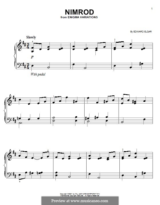 Variation No.9 'Nimrod': Facil para o piano by Edward Elgar