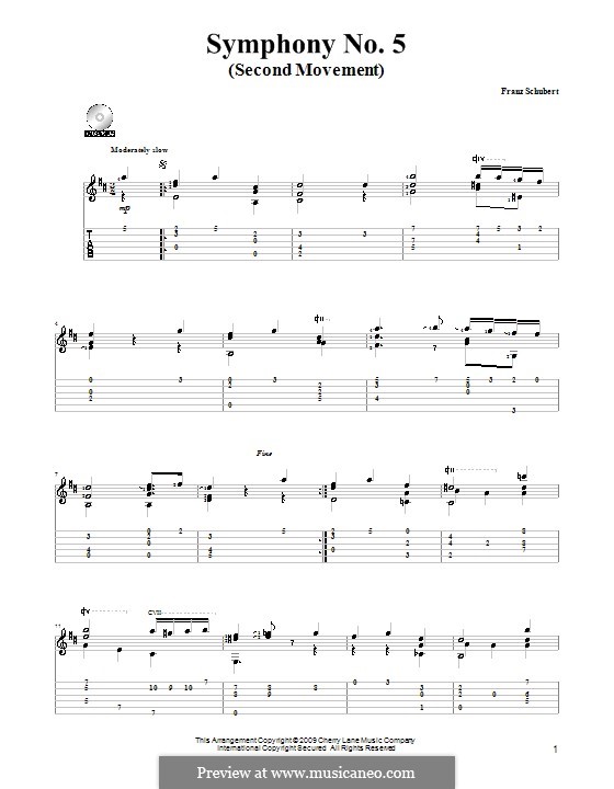 Symphony No.5 in B Flat Major, D.485: Movement II (Theme). Version for guitar by Franz Schubert